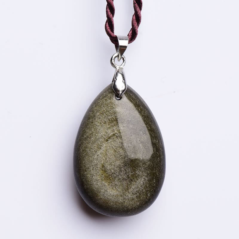 Collar con colgante de gota de agua de riqueza, piedras de Buda, obsidiana dorada, obsidiana negra, obsidiana arcoíris 