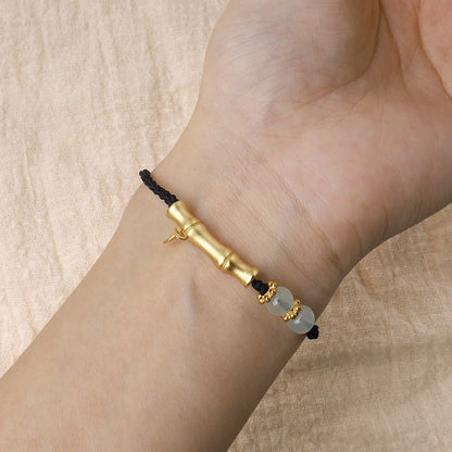 Pulsera trenzada con diseño de bambú y piedras de Buda para la suerte y la fuerza 