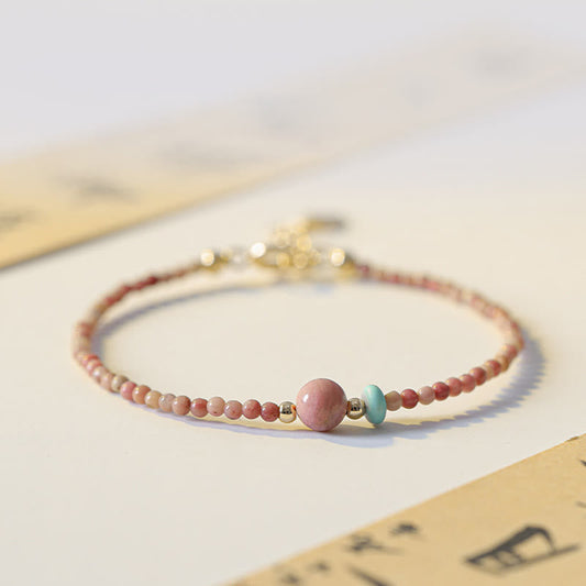 Pulsera de cadena energética con rodonita natural bañada en oro de 14 quilates y piedras de Buda