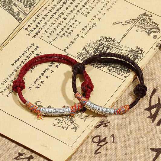 Pulsera de cuerda protectora Om Mani Padme Hum de plata de ley 999 hecha a mano con piedras de Buda