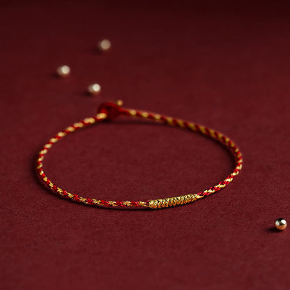 Buddha Stones 14K Gold Plated Handmade Red Gold Rope King Kong Knot Braided Luck Bracelet