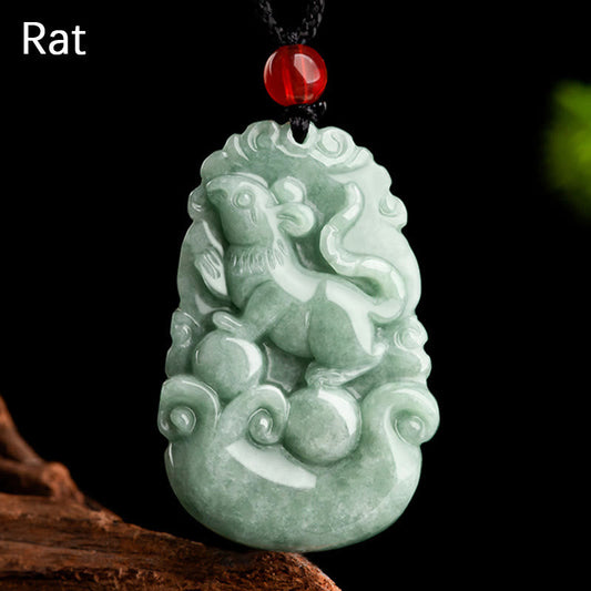Collar con colgante de jade verde natural de Buda, 12 signos del zodiaco chino, suerte y prosperidad.