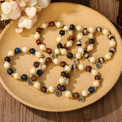 Pulsera de protección con cuentas de porcelana, ceniza de incienso y vidrio Liuli, con amuleto tibetano Zakiram, diosa de la riqueza