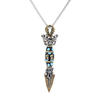 Collar con colgante giratorio de riqueza con diseño de Om Mani Padme Hum, cuentas Dzi, piedras de Buda del Tíbet, patrón Dorje Vajra 