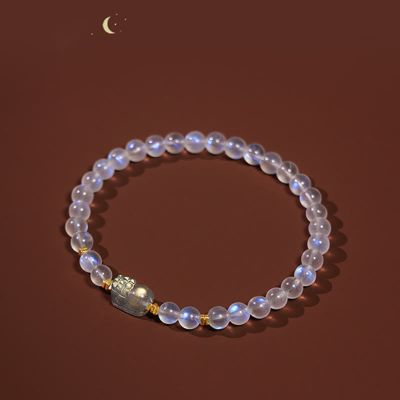 Pulsera curativa PiXiu de piedra lunar natural bañada en oro y plata de ley 925 con piedras de Buda 