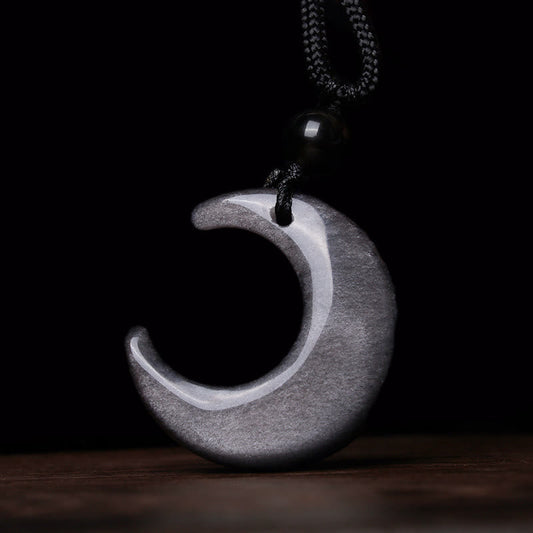 Buddha-Steine, natürlicher Silberglanz, Obsidian, Selenit, Kristall, Halbmond, Yin Yang, Paarschutz, Halskettenanhänger