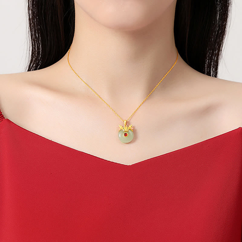Collar con colgante de ágata roja y jade hetiano de Buda en plata de ley 925 con protección de la suerte del año del dragón y el zodiaco chino. 