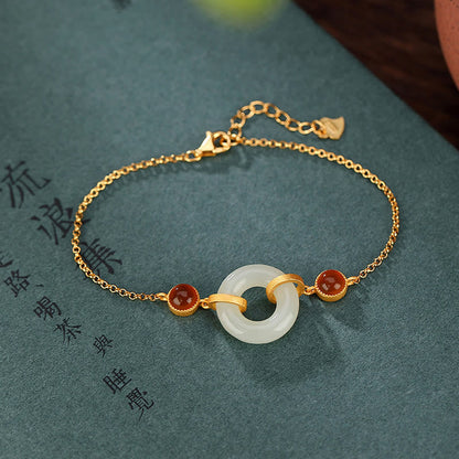 Pulsera de la suerte con piedras de Buda, plata de ley 925 bañada en oro, jade hetiano natural, hebilla de la paz y ágata roja