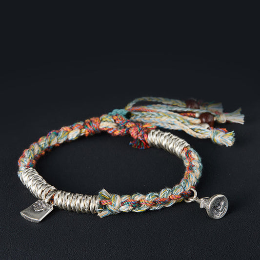 Pulsera de protección de múltiples hebras hecha a mano con piedras de Buda en plata de ley 925