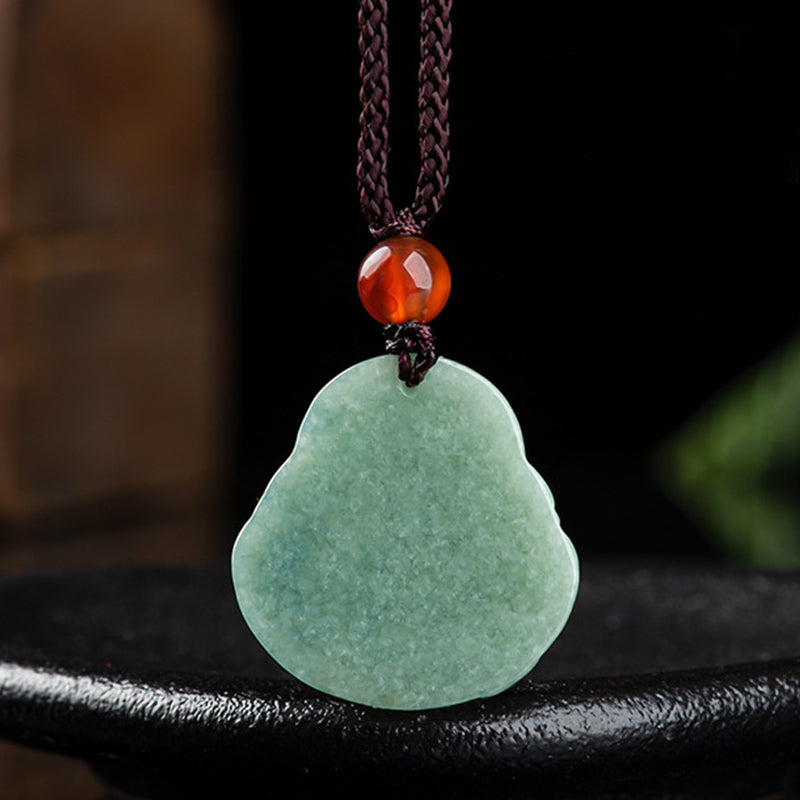 Collar con colgante de hilo de jade cian y piedras de Buda sonriente