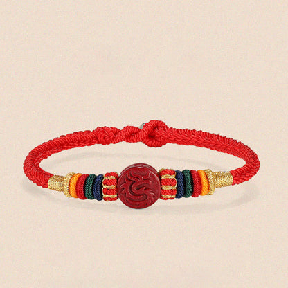 Buddha Stones Year of the Dragon 925 Sterling Silver Chinese Zodiac Cinnabar Auspicious Matches Blessing Bracelet