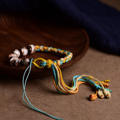 Buddha Stones Handmade Multicolored Rope Liuli Glass Bead Fortune Braided Bracelet