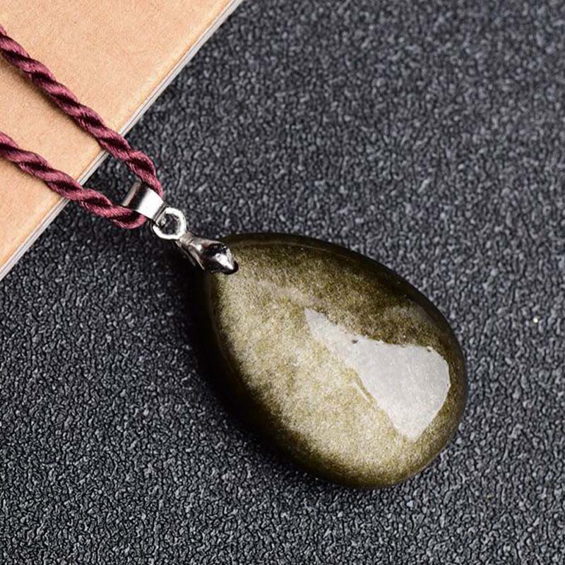 Collar con colgante de gota de agua de riqueza, piedras de Buda, obsidiana dorada, obsidiana negra, obsidiana arcoíris 