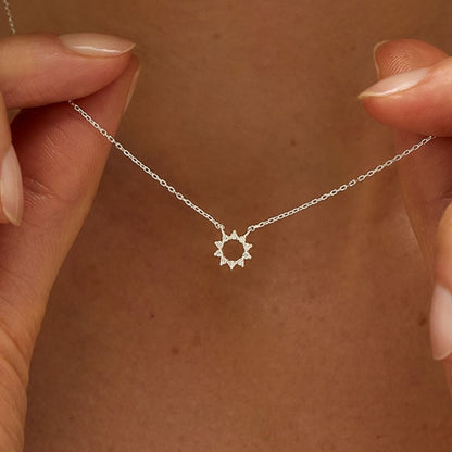 Silver Diamond Style Sun Necklace