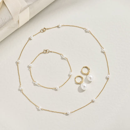 Gold Round Pearl Drop Huggie Hoop Earrings
