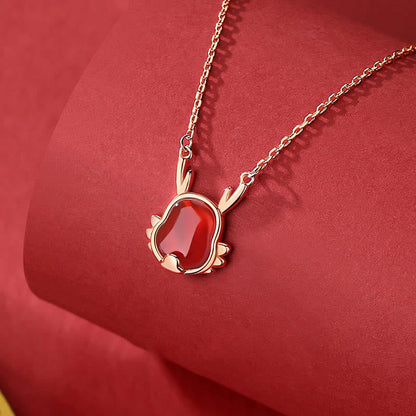 Buddha Stones 925 Sterling Silver Year of the Dragon Natural Red Agate Dragon Attract Fortune Fu Character Strength Bracelet Necklace Pendant Earrings