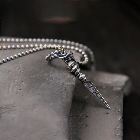 Collar con colgante de protección Dorje Vajra con diseño del Año del Dragón en plata de ley 925 con piedras de Buda 
