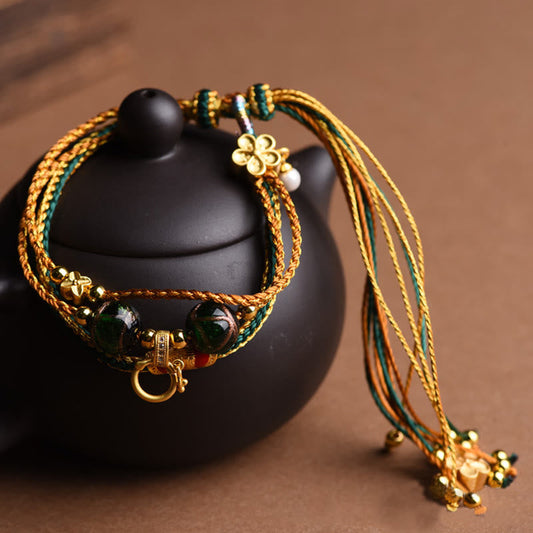 Pulsera curativa multicapa trenzada con cuentas de vidrio Liuli y cuerda tibetana hecha a mano con piedras de Buda 