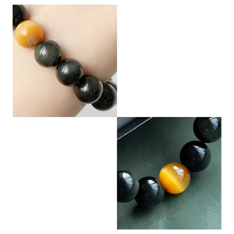 Buddha Stones Armband aus natürlichem Regenbogen-Obsidian und Tigerauge mit positiver Liebe