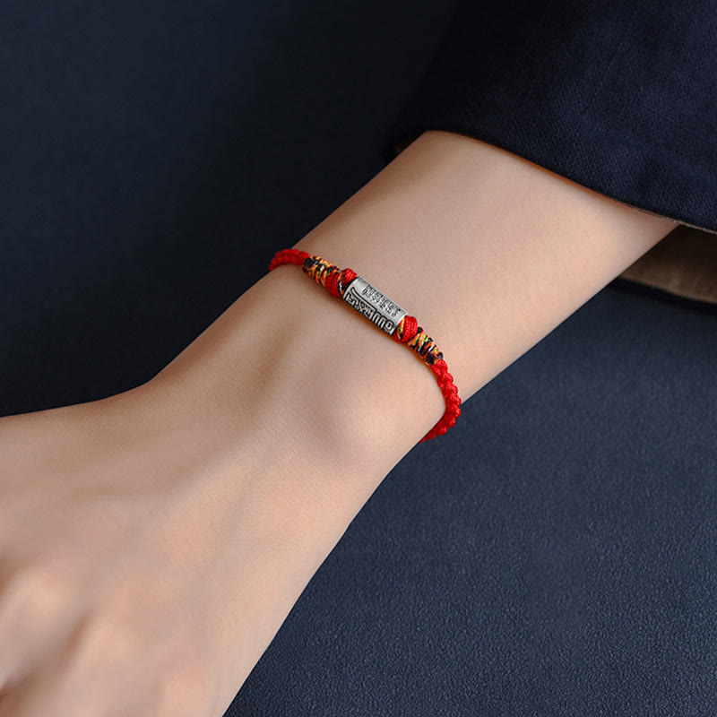 Pulsera tobillera de protección y fuerza con diseño "Todo va bien" de Buddha Stones, hecha a mano en plata de ley 925. 