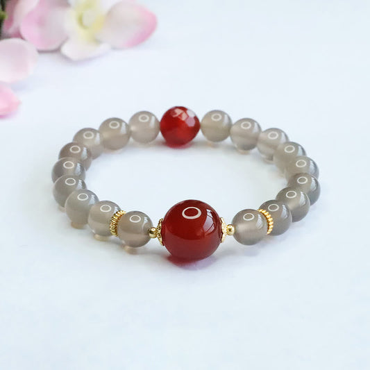 Pulsera de armonía de ágata roja y calcedonia gris natural de Buddha Stones 