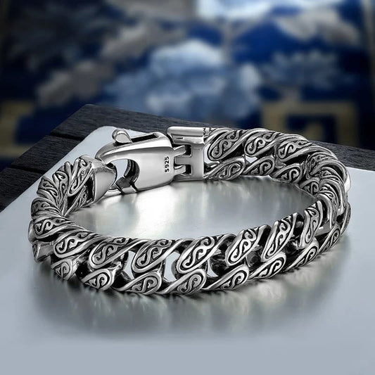 Pulsera de la suerte tallada con diseño floral de la dinastía Tang y piedras de Buda