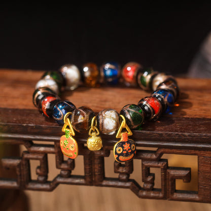 Pulsera de la suerte con cuentas de vidrio Liuli y amuleto familiar de la bestia devoradora de oro de los cinco elementos de Buda