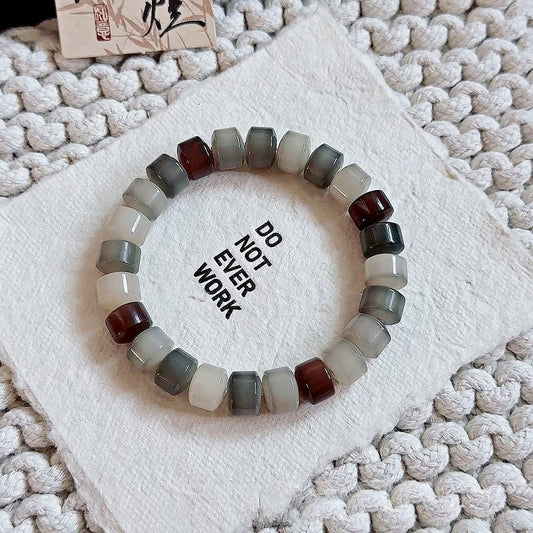 Premium Mini Golden Wheel Beads Mint Iced Tea Multi-Treasure White Jade Bodhi Bead Bracelet - Touch Bling