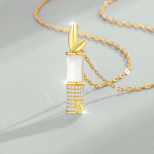 Collar con colgante de la felicidad de bambú y jade blanco hetiano de plata de ley 925 con piedras de Buda