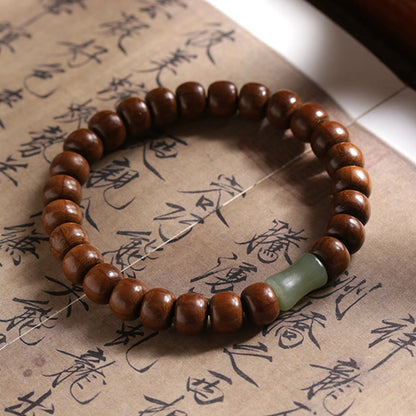 Pulsera de cuentas de bambú y jade hetian de madera de Abelia Biflora natural con piedras de Buda que alejan los malos espíritus 