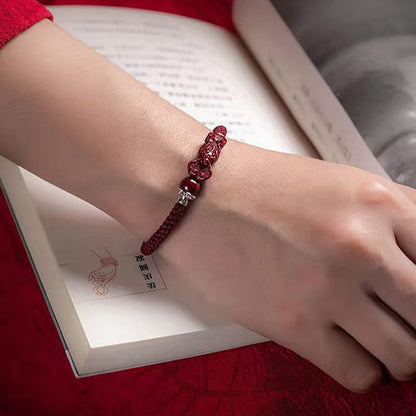 Pulsera trenzada de PiXiu Cinabrio para la Riqueza y la Suerte, hecha a mano con piedras de Buda 