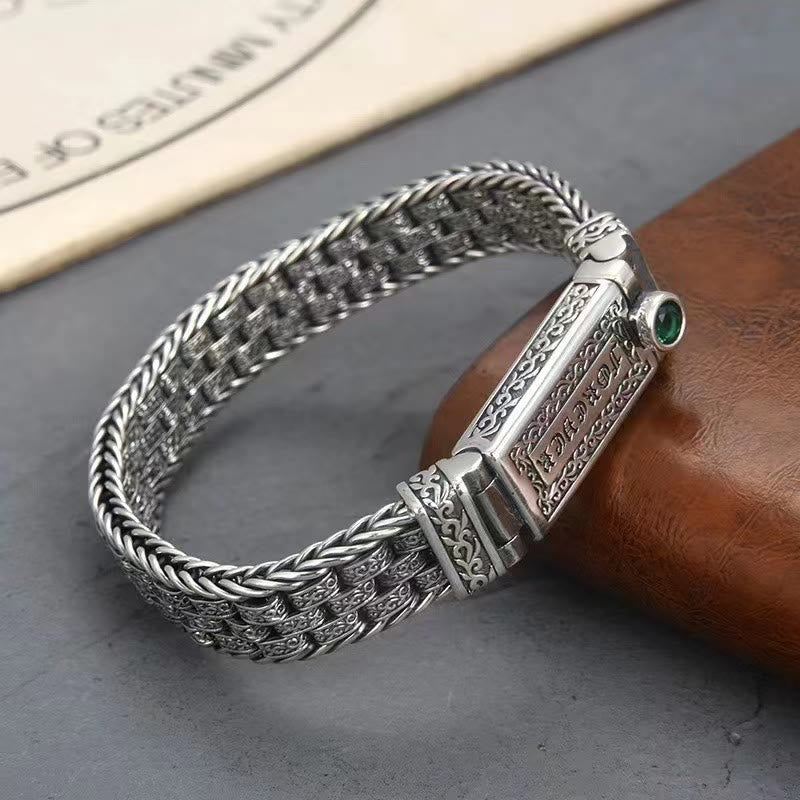 Pulsera de cobre con diseño floral de la dinastía Tang con piedras de Buda tibetanas Om Mani Padme Hum 