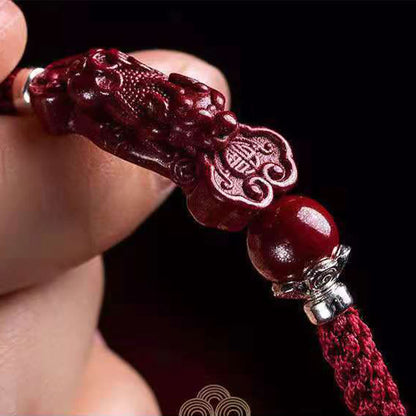 Pulsera trenzada de PiXiu Cinabrio para la Riqueza y la Suerte, hecha a mano con piedras de Buda 