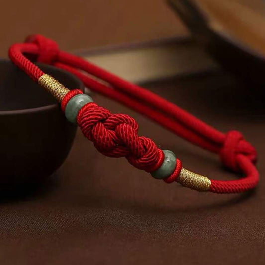 Buddha Stones Rote Schnur Jade Glück Glücksknoten Geflochtenes Schnurarmband