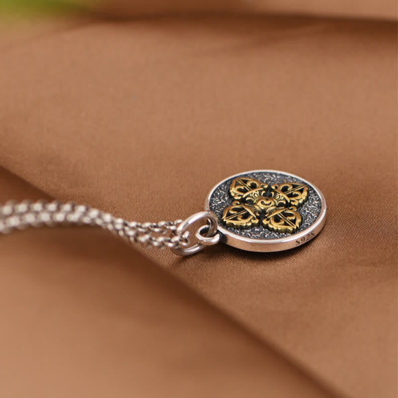 Collar con colgante de bendición de vajra con doble dorje de plata de ley 925 y piedras de Buda 