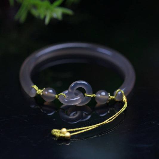 Buddha Stones Natürlicher Grauer Achat Doppelte Friedensschnalle Balance Armband Armreif