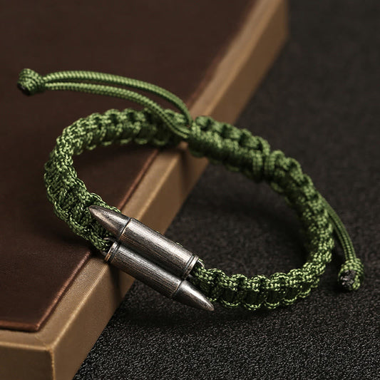 Pulsera de cuerda trenzada con diseño de bala de plata de ley 925 con piedras de Buda 