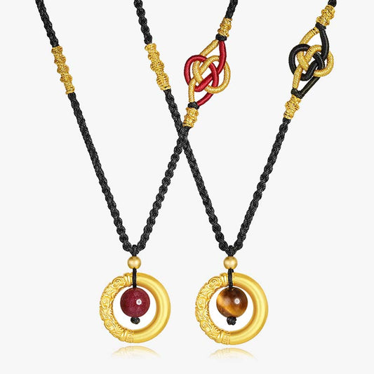 Collar con colgante de piedra de Buda con cuentas de cinabrio redondas de ojo de tigre y protección 