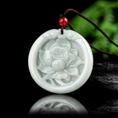 Colgante de prosperidad con flor de loto de jade natural tallada con piedras de Buda