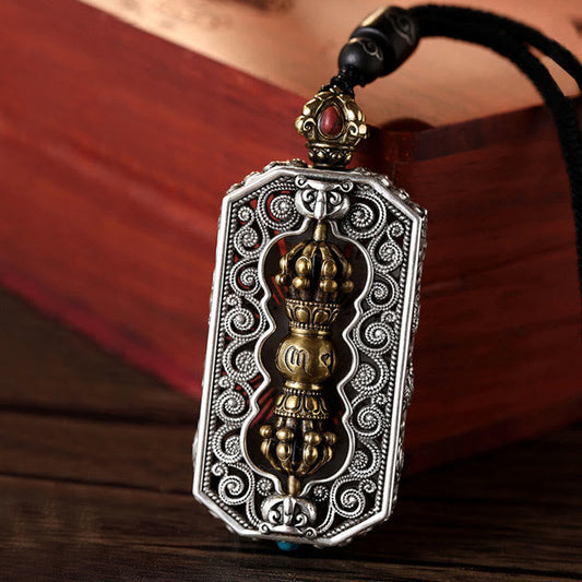 Collar con colgante de cuerda de pureza con diseño de loto giratorio, diseño de Dorje Vajra tallado con piedras de Buda tibetanas Om Mani Padme Hum
