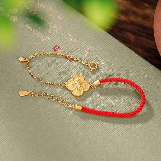 Pulsera de la suerte con trébol de cuatro hojas y circonitas de Buddha Stones, bañada en plata de ley 925
