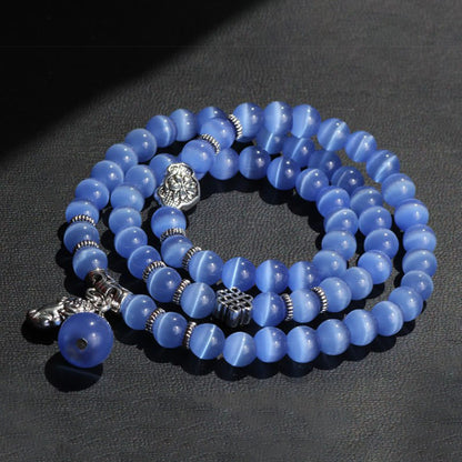 Pulsera triple vuelta con soporte PiXiu de ojo de gato y piedras de Buda