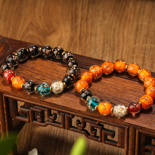 Pulsera fluorescente de la suerte con cuentas de vidrio Liuli luminosas de Buda