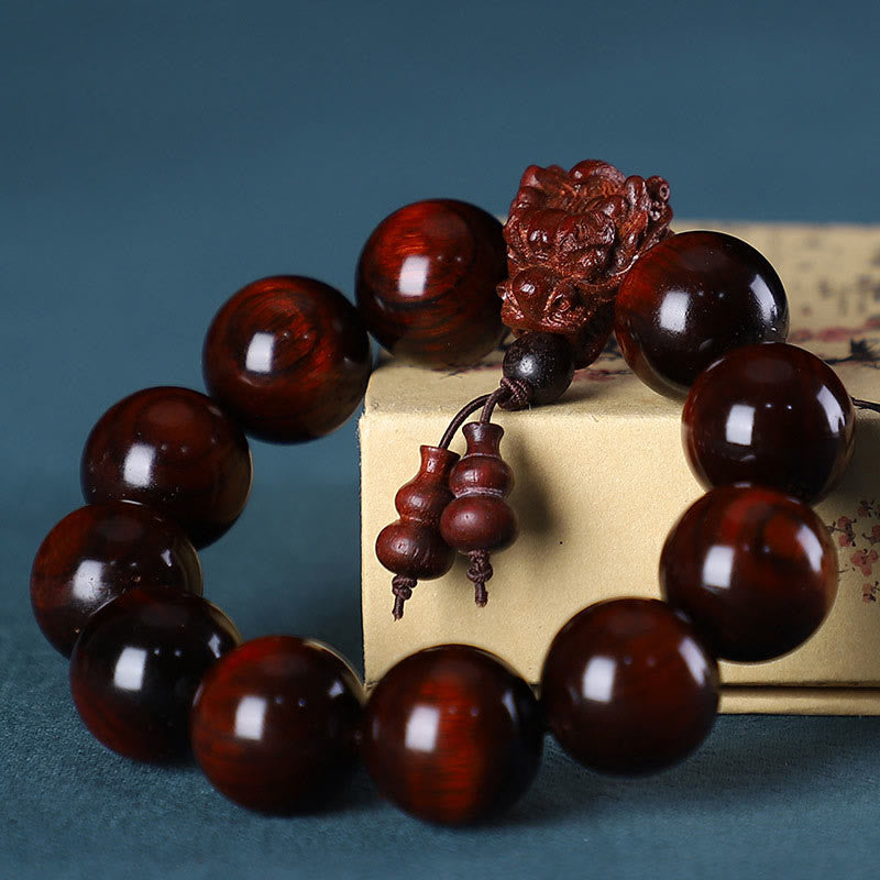 Pulsera de protección con piedras de Buda, palisandro, sándalo verde, hoja pequeña, sándalo rojo, agar y dragón tallado 