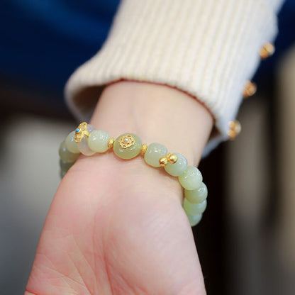 Conjunto de collar y pulsera con colgante de jade hetiano natural bañado en oro y plata de ley 925 con piedras de Buda
