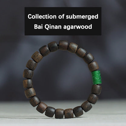 Buddha Stones Nha Trang Rare Bai Qinan Agarwood Cyan Jade Red Agate Laughing Buddha Tibetan Bone Strength Meditation Bracelet