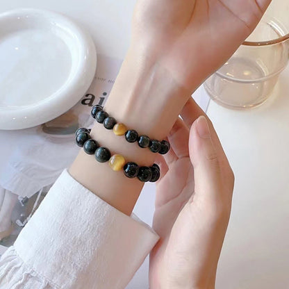 Buddha Stones Armband aus natürlichem Regenbogen-Obsidian und Tigerauge mit positiver Liebe