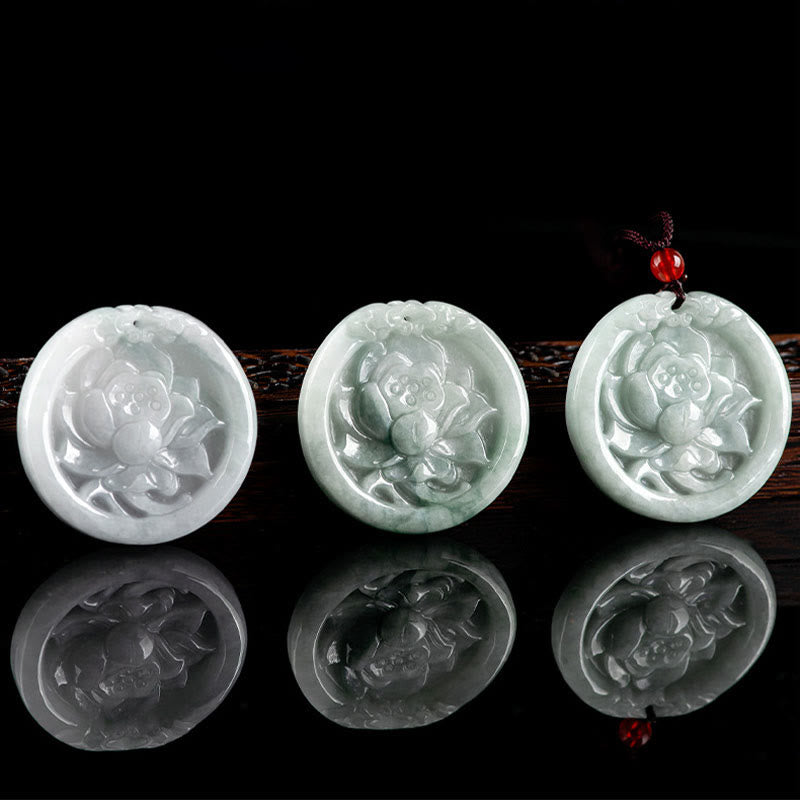 Colgante de prosperidad con flor de loto de jade natural tallada con piedras de Buda