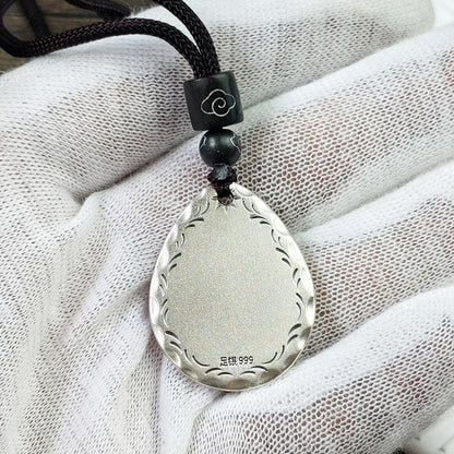 Collar con colgante de plata de ley 999 con diseño de gota de agua y Yin Yang Bagua, piedras de Buda, armonía y equilibrio 