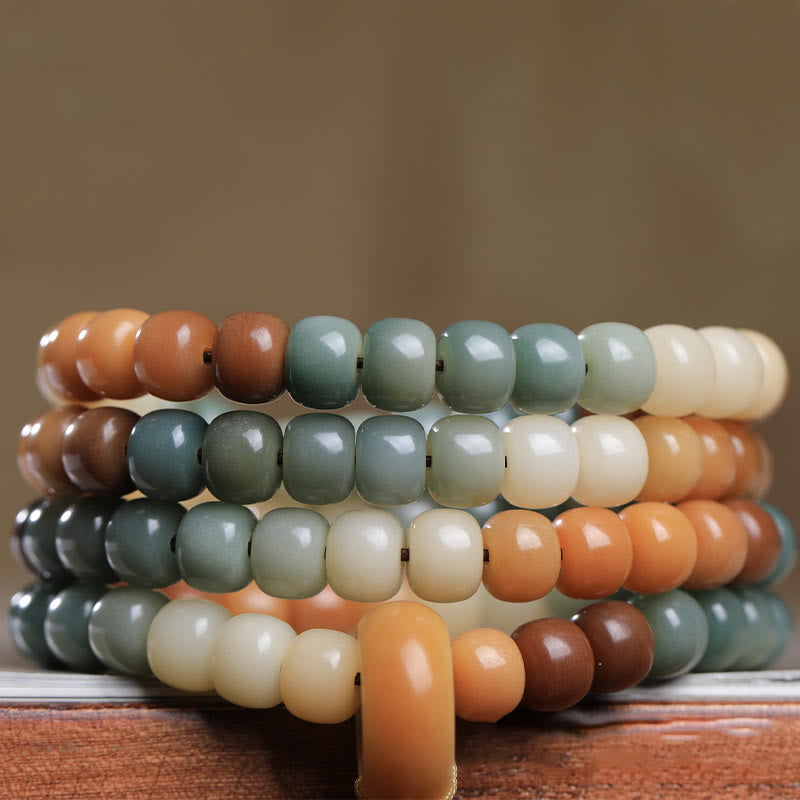 Buddha Stones 108 Mala-Perlen Farbverlauf Bodhi Seed Grüne Tara Buddha Gravur Peace Harmony Armband
